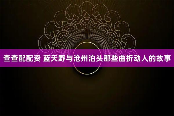 查查配配资 蓝天野与沧州泊头那些曲折动人的故事